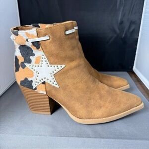 Tan Suede-Look Ankle Booties with Star Accent